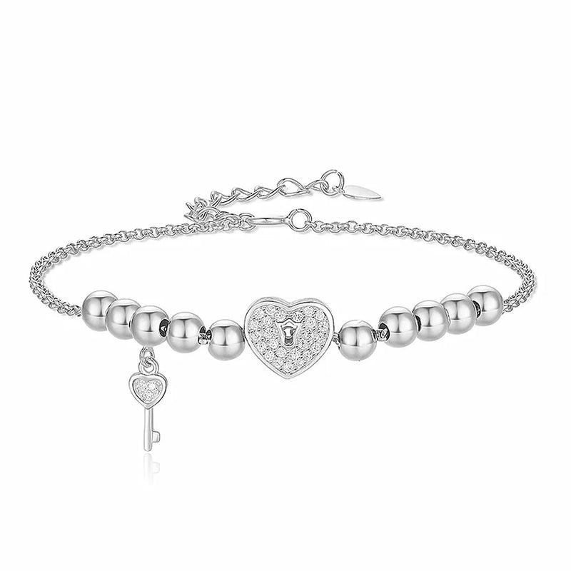 Rose & White Silver Heart Bracelet with Beads and Gemstones