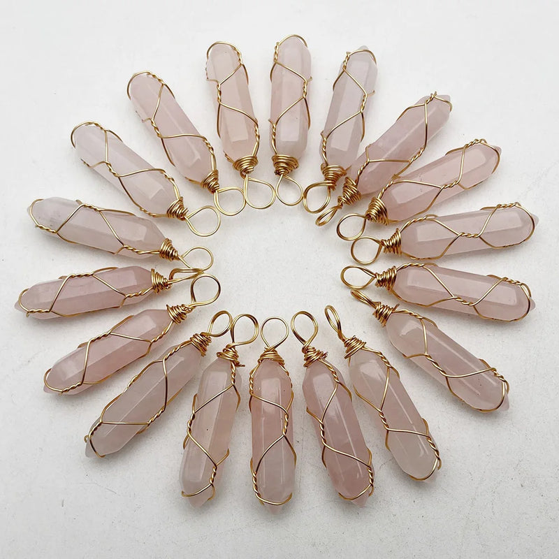 Rose Quartz Pendant 24pc Natural Stone for Jewelry Making