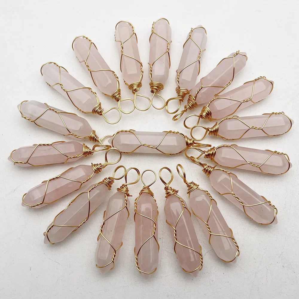 Rose Quartz Pendant 24pc Natural Stone for Jewelry Making
