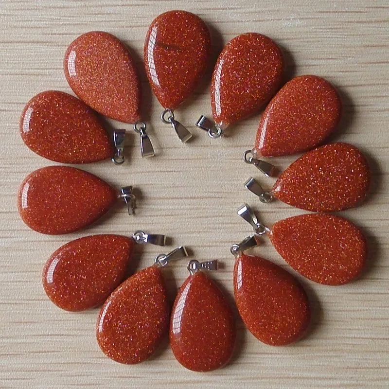 50pcs Sand Stone Flat Water Drop Charms Pendants for Jewelry Making