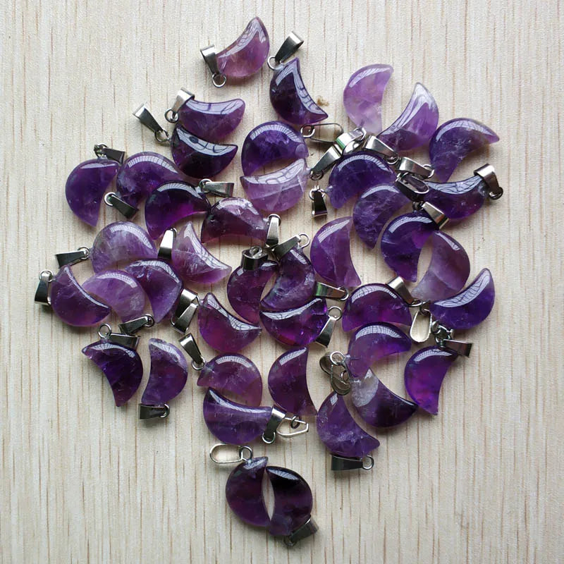 Amethyst Moon Shape Charms Pendants for DIY Jewelry Making