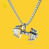 Hip-Hop Titanium Steel Dumbbell Necklace Barbell Fitness Pendant