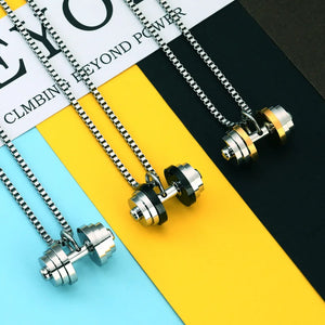Hip-Hop Titanium Steel Dumbbell Necklace Barbell Fitness Pendant