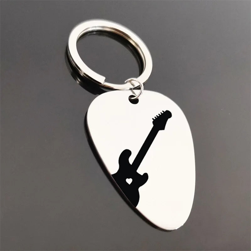 Stainless Steel Guitar Pick Keychain Charm
