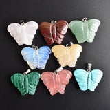 Mixed Natural Stone Pendulum Butterfly Charm Pendants 8pcs/lot