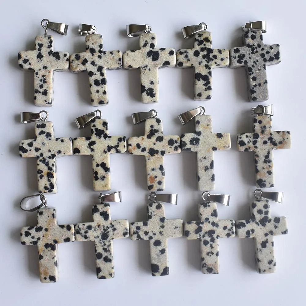 50pcs Natural Stone Cross Pendants Charms for Necklaces Jewelry Making