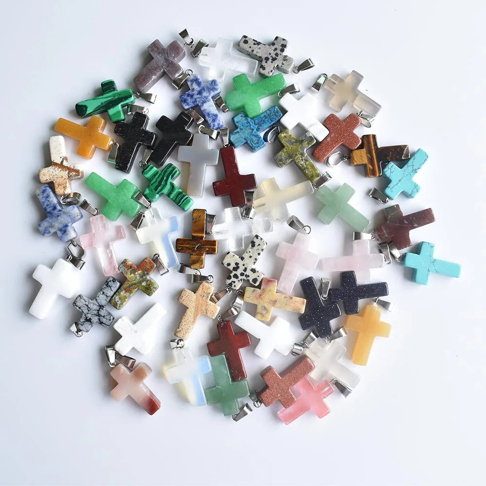 50pcs Natural Stone Cross Pendants Charms for Necklaces Jewelry Making