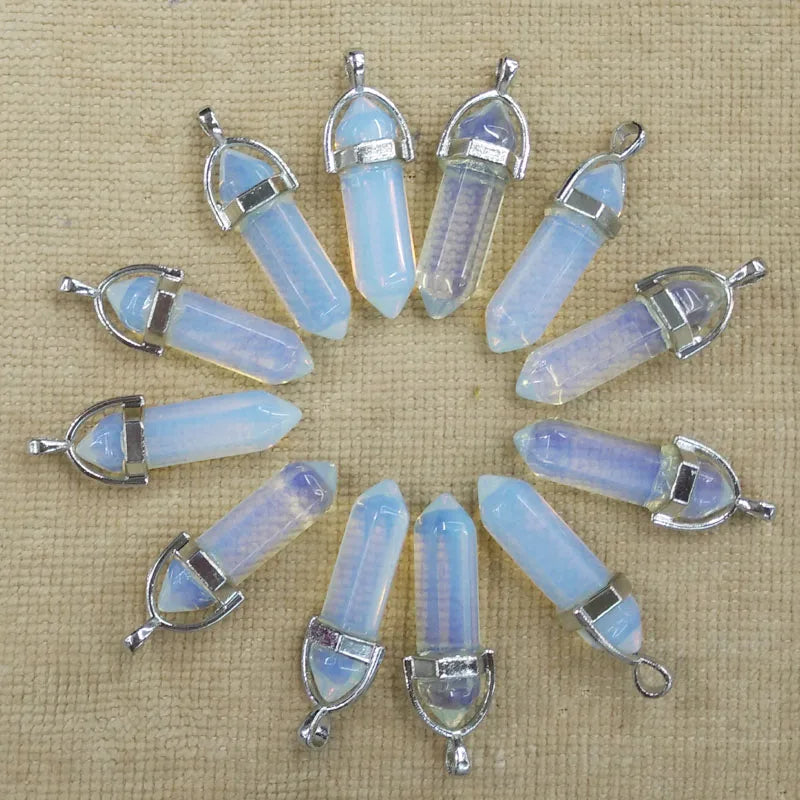 Opal Stone Charms Hexagonal Healing Reiki Point Pendants 12pcs/lot