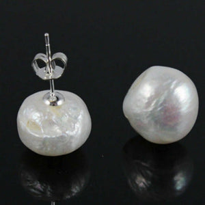 Huge 13-14mm Pearl Earrings 925 Silver Ear Stud