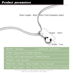 S925 Sterling Silver Spoon Pendant Necklace Short Chain Jewelry