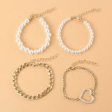 Heart-Shaped Multi-Layer Golden Pearl Bracelet for Women