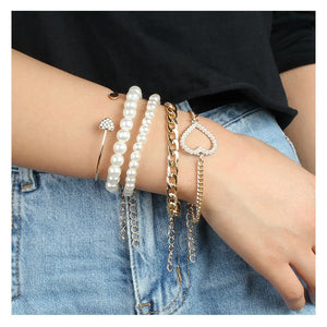 Heart-Shaped Multi-Layer Golden Pearl Bracelet for Women