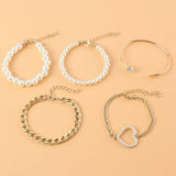 Heart-Shaped Multi-Layer Golden Pearl Bracelet for Women