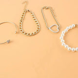 Heart-Shaped Multi-Layer Golden Pearl Bracelet for Women