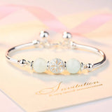 Jade Beads Charms Bangle Bracelets for Women Silver Chain