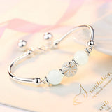 Jade Beads Charms Bangle Bracelets for Women Silver Chain