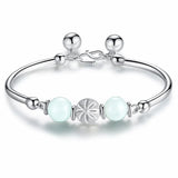 Jade Beads Charms Bangle Bracelets for Women Silver Chain