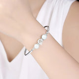 Jade Beads Charms Bangle Bracelets for Women Silver Chain