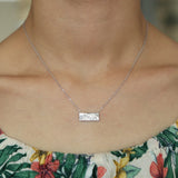 Sterling Silver Rectangle Bar LOVE Necklace Pendant