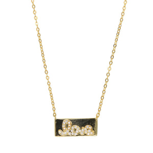 Sterling Silver Rectangle Bar LOVE Necklace Pendant