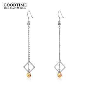 925 Silver Crystal Drop Earrings Square Tassel Dangle Jewelry