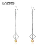 925 Silver Crystal Drop Earrings Square Tassel Dangle Jewelry