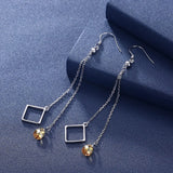 925 Silver Crystal Drop Earrings Square Tassel Dangle Jewelry