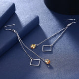 925 Silver Crystal Drop Earrings Square Tassel Dangle Jewelry