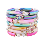 Crystal Bracelet Bangle Stretch Metal Disc Bamboo Tube Bracelets BC407