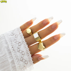 Geometric Oil Dripping Set Index Finger Ring French Love Overlapping Ring