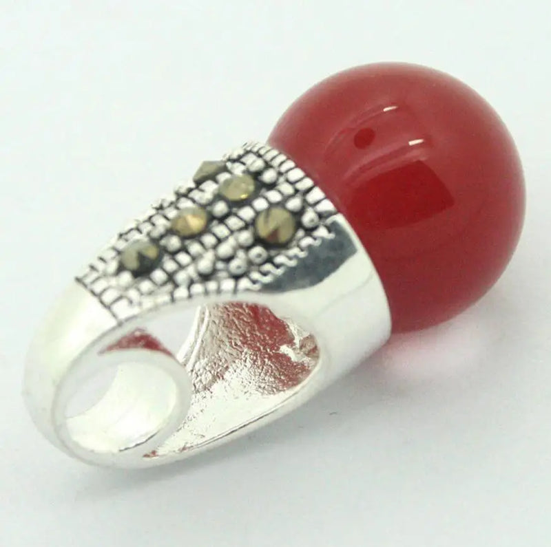 12MM Red Natural Stone Marcasite Pendant