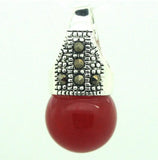 12MM Red Natural Stone Marcasite Pendant