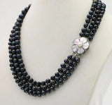 3 Row 7-8mm Freshwater Pearl Necklace Chain Floral Buttons Jewelery