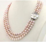 3 Row 7-8mm Freshwater Pearl Necklace Chain Floral Buttons Jewelery