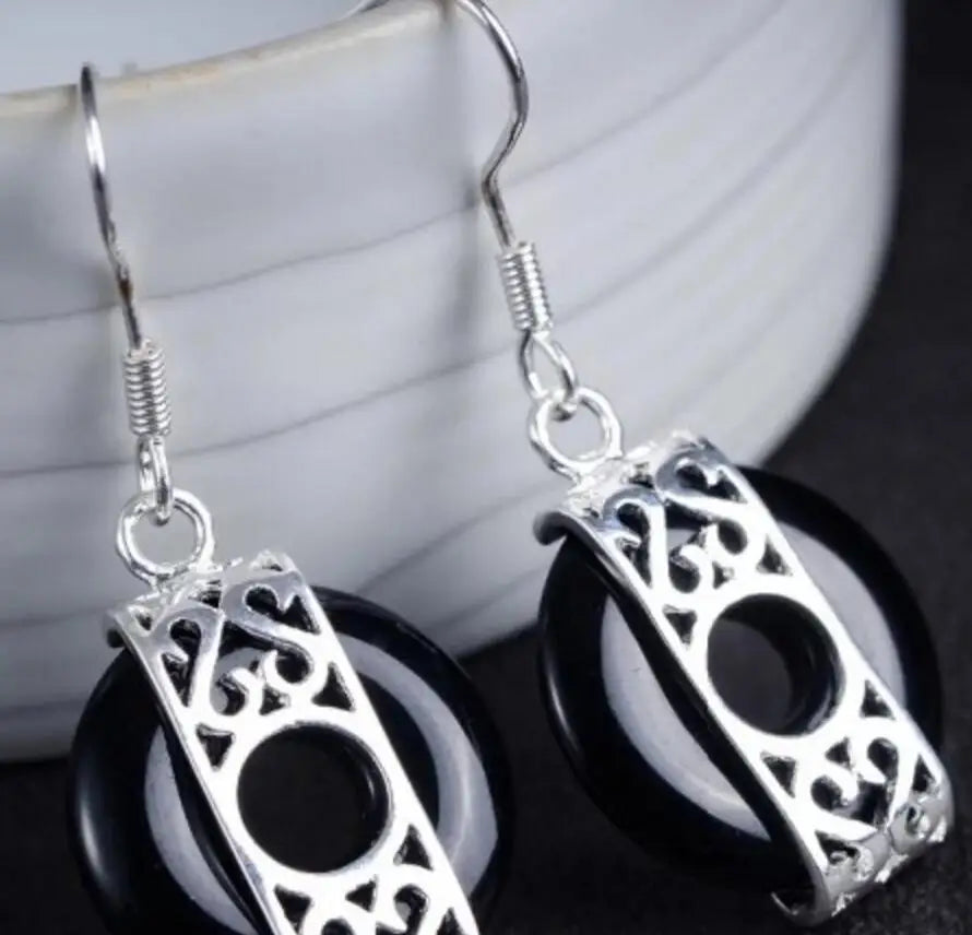 Silver Art Style Earrings with Quartzite/Sand Stone