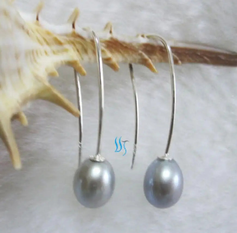 Gray Freshwater Pearl Dangle Earrings 7.5*9mm