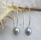 Gray Freshwater Pearl Dangle Earrings 7.5*9mm