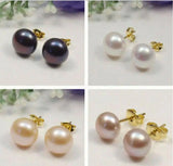 Freshwater Cultured Pearl Earrings 7-8mm Pink Purple Gray