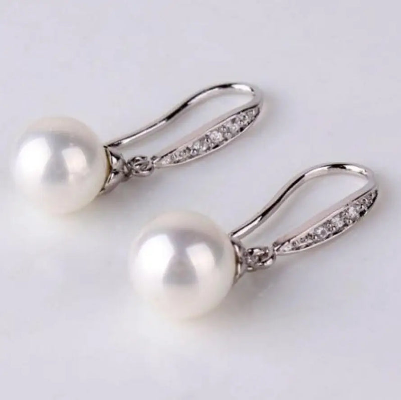 Australia South Sea Pearl Dangle Earrings 8-9mm Perfect Round