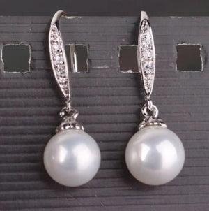 Australia South Sea Pearl Dangle Earrings 8-9mm Perfect Round