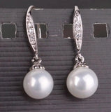 Australia South Sea Pearl Dangle Earrings 8-9mm Perfect Round