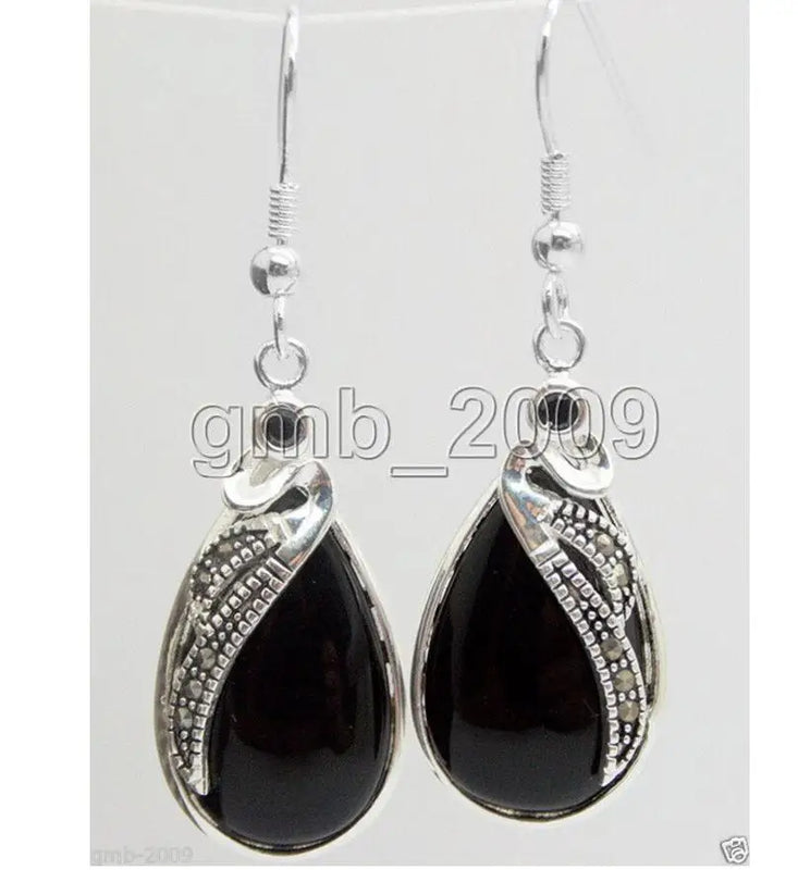 925 Silver Agate Marcasite Dangle Earrings - Bride Jewelry