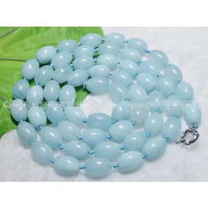 Natural Aquamarine Rice Bead Gemstone Necklace 16''~110''
