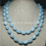 Natural Aquamarine Rice Bead Gemstone Necklace 16''~110''