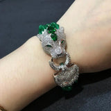 Leopard Head Bracelet with Green Stone Clasp