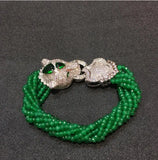 Leopard Head Bracelet with Green Stone Clasp