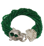 Leopard Head Bracelet with Green Stone Clasp