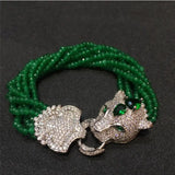 Leopard Head Bracelet with Green Stone Clasp