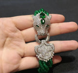 Leopard Head Bracelet with Green Stone Clasp