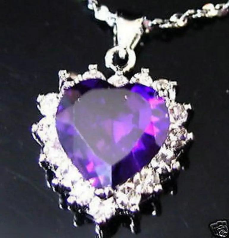 Heart of the Ocean Purple Amethyst CZ Pendant Necklace